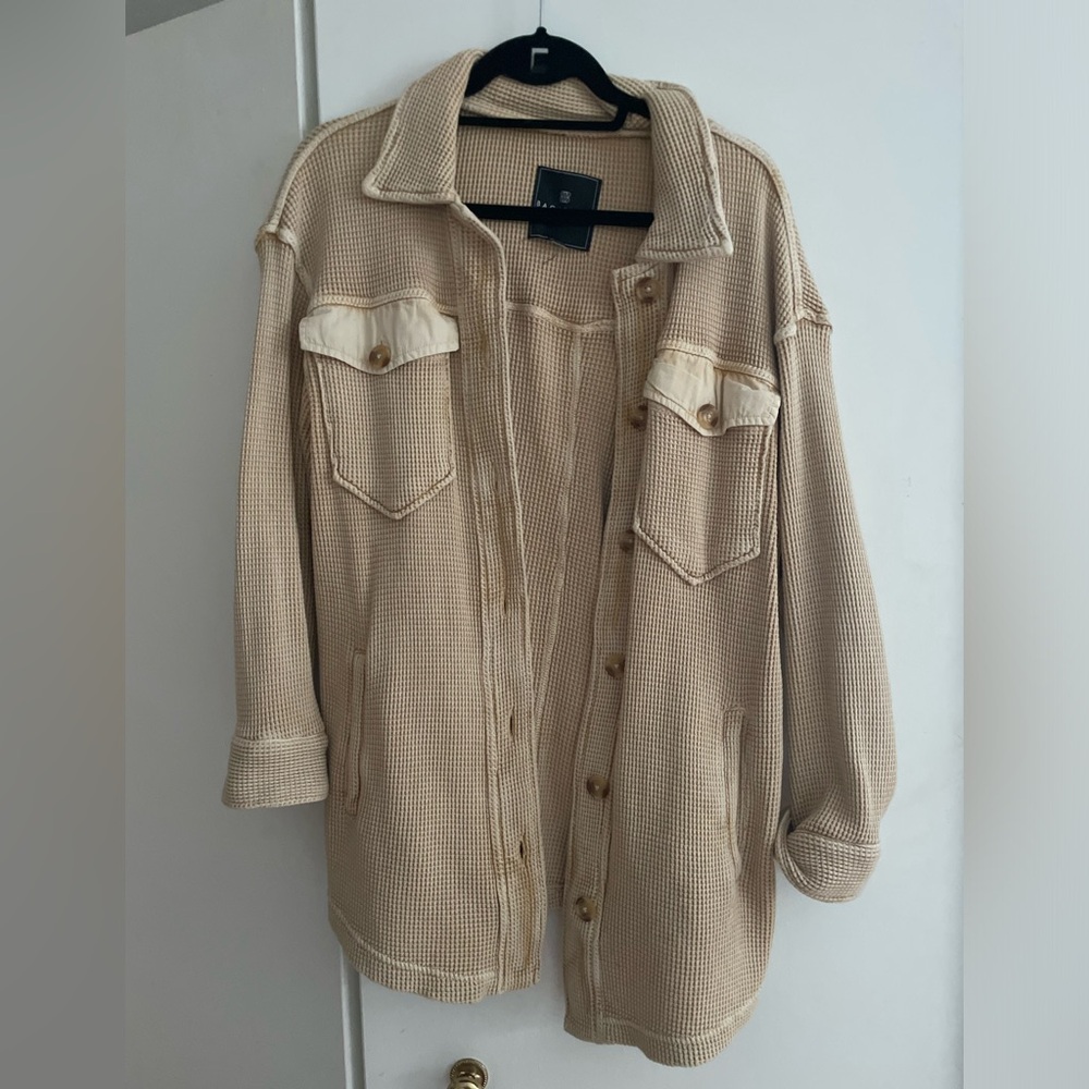 100% Cotton Waffle Knit Shirt Jacket